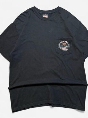 Harley-Davidson Black Short Sleeve Pocket Tee with Chicago Graphic